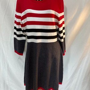 JH  STRIPED KNIT SWEATER DRESS  RED / BLACK / WHITE SIZE XL NWT